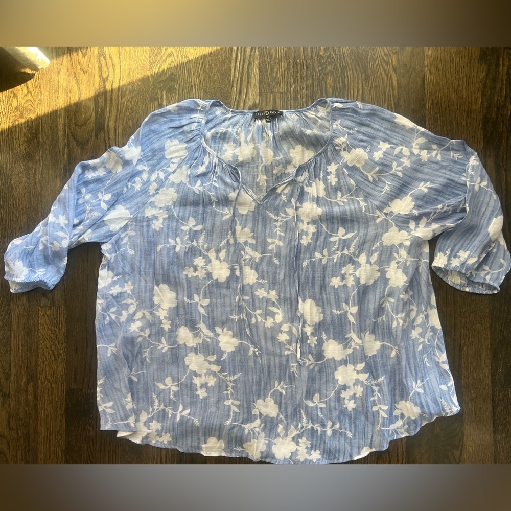 Fred David Blue and White Floral Blouse